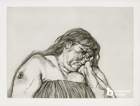 Woman with an Arm Tattoo, 1996, etching on paper by Lucian Freud