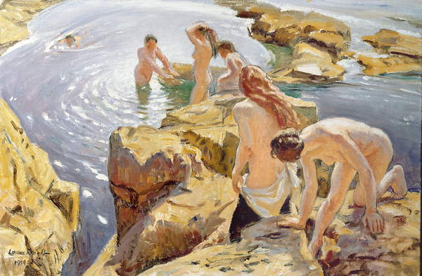 The Bathers, 1954, Laura Knight, (1877-1970) / Private Collection / Jonathan Cooper, Park Walk Gallery, London, UK / Bridgeman Images