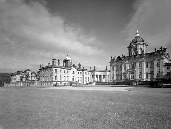 image of The north entrance front, Castle Howard, North Yorkshire, from 'The Country Houses of Sir John Vanbrugh' by Jeremy Musson, published 2008 (b/w photo). Built 1699-1712 by Sir John Vanbrugh (1664-1726) and Nicholas Hawksmoor (1661-1736) for 3rd Earl of Carlisle./ © Country Life / Bridgeman Images