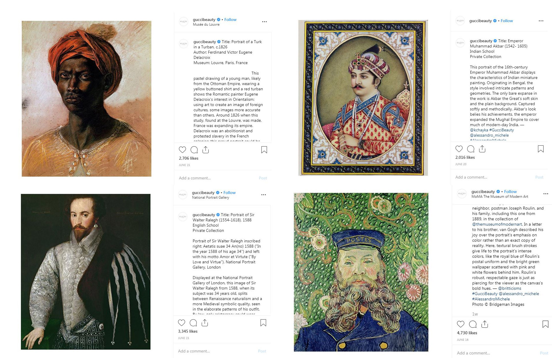 image screenshot of Gucci Beauty Instagram posts using portraits from Bridgeman Images