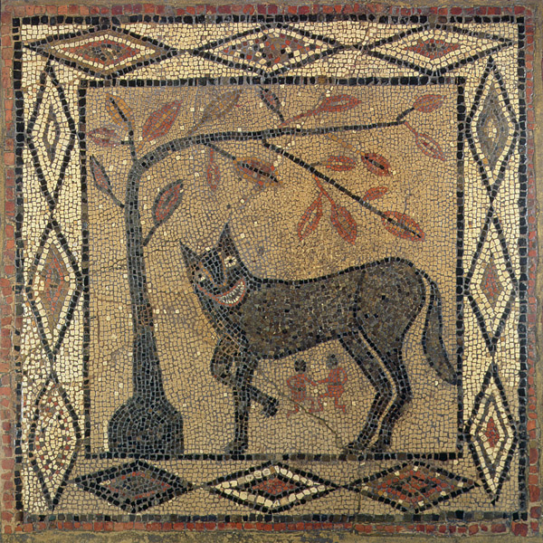 Wolf Mosaic, Aldborough Roman Town, Yorkshire, 300 AD (mosaic) /Leeds Museums and Art Galleries (City Museum) UK/ Bridgeman Images