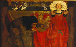 (Detail) 'The Pale Complexion of True Love and the Red Glow of Scorn and Proud Disdain' from As You Like It, 1899 (oil on canvas) by Eleanor Fortescue-Brickdale/ Christie's Images