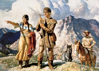 PNP246194 Sacagawea with Lewis and Clark during their expedition of 1804-06 by Newell Convers Wyeth (1882-1945), Private Collection/ Peter Newark American Pictures