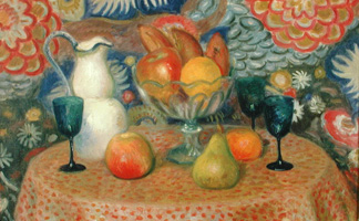 BIA213705 Still Life with Three Glasses, c.1925 (oil in canvas) by William James Glackens (1870-1938), Butler Institute of American Art, Youngstown, OH, USA/ Museum Purchase 1957