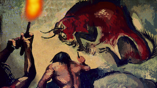 Prehistory. Upper Paleolithic. Homo Sapiens painting a bison. / Tarker / The Bridgeman Art Library