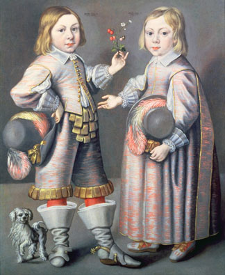 A Portrait of a Boy aged Four and a Girl aged three with a Small Dog by Hendrick Munnichhoven (c.1630-64)