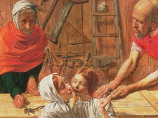 Christ in the House of His Parents (detail), 1863 by J.E. Millais (1829-96) & Solomon, Rebecca (1832-1886) / Private Collection