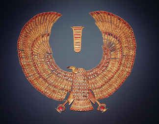 Collar in the form of the vulture goddess Nekhbet, from the tomb of Tutankhamun (c. 1370-1352 BC) (gold inlaid with semi-precious stones) / Boltin Picture Library