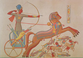 Combat of Ramses-Miamoun against the Khetas on the Borders of the Oronte, from 'Histoire de L'Art Egyptien d'apres les Monuments' by Achille Prisse D'Avennes, Paris, 1878-79 by French School, (19th century) British Library, London, UK