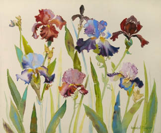 Irises (acrylic and oil) by Annabel Fairfax