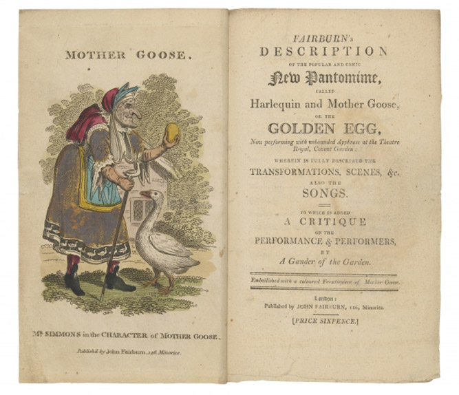 Titlepage of 'Fairburn's Description of the Popular and Comic New Pantomime, called Harlequin and Mother Goose', first edition, London, 1806 (hand-coloured engraving) by George Cruikshank (1792-1878) Private Collection/ Courtesy of Swann Auction Galleries