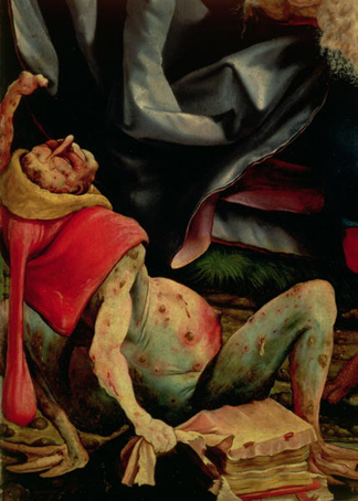 XJL62329 Suffering man, detail from the reverse of the Isenheim Altarpiece, 1510-15 (oil on panel) by Matthias Grunewald