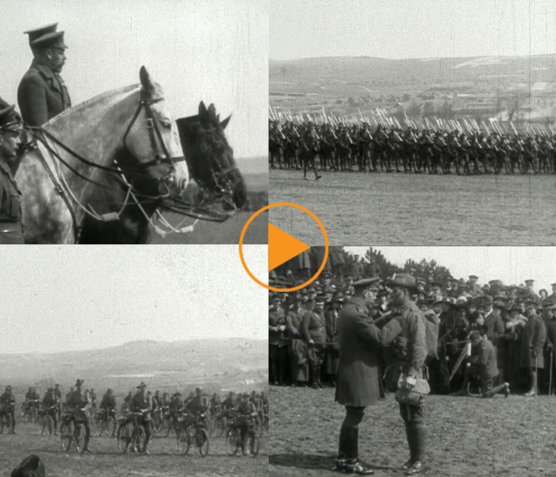 King George V reviews the Australian troops on Salisbury Plain / Bridgeman Footage