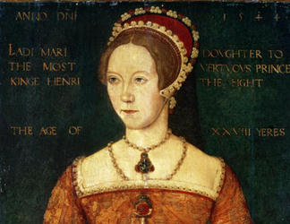 BAL99915 Portrait of Mary I or Mary Tudor (1516-58), daughter of Henry VIII, at the Age of 28, 1544 (panel) by Master John (fl.1544) National Portrait Gallery, London, UK