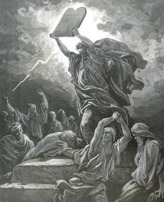 OTB182322 Moses breaking the Tablets of the Law, engraved by Hotelin, c.1868 (engraving) by Gustave Dore/ Private Collection