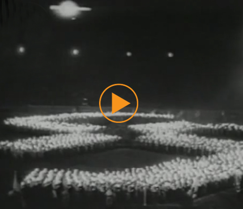 Mussolini gives a speech in German, at the Berlin Olympic Stadium, 1937 / Bridgeman Footage