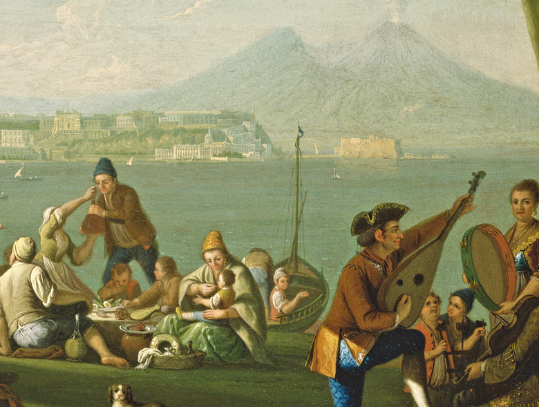Detail of Naples from the West, with Peasants Gaming, c.1760 (oil on canvas)Pietro Fabris (fl.1768-78)
