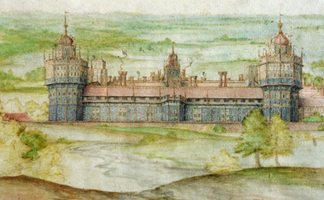 MFI23746 View of Nonsuch in Surrey, 1568 (w/c on paper) by Joris Hoefnagel (1542-1600) Private Collection/ Mark Fiennes