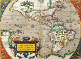 Map of America from 'Theatrum Orbis Terrarum' originally executed in 1570, 1606 (coloured engraving) by Abraham Ortelius / Royal Geographical Society, London, UK