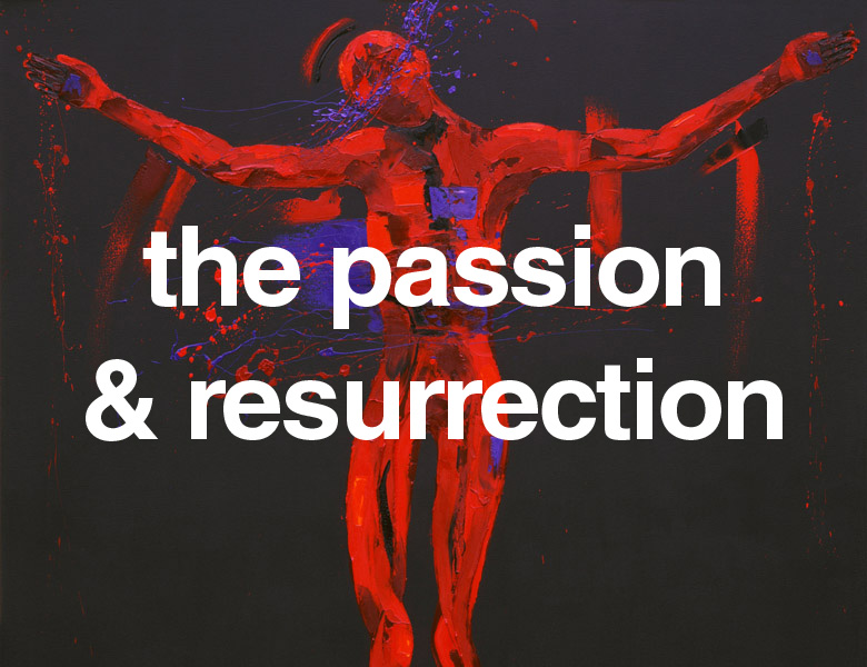 Powerful paintings of Jesus's crucifixion and rising. 