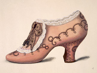 Illustration from a portfolio of watercolours of shoes , German School, (20th century) / Private Collection