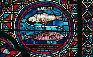 PC129072 Pisces, from the zodiac window (stained glass) from Chartres Cathedral, France