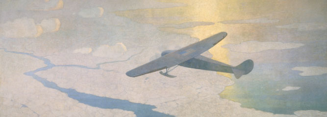 The Valiant Byrd airplane soars under the glow of the midnight sun by Newell Convers Wyeth (1882-1945) National Geographic