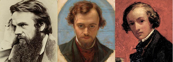 Portrait of William Holman Hunt (C19th) by Frederick Hollyer, The Stapleton Collection; Portrait of Dante Gabriel Rossetti, 1853 by W.H. Hunt / © Birmingham Museums and Art Gallery; Self Portrait, 1847 by Sir John Everett  Millais / © Walker Art Gallery, 