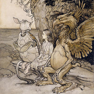 CBE198650 Alice and the Mock Turtle, illustration from 'Alice's Adventures in Wonderland', 1907 (pen and ink & w/c on paper) by Rackham, Arthur (1867-1939)</br>Chris Beetles, London, U.K.