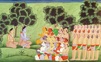 CHT214155 Lakshmana Consulting the Heads fo the Monkey Armies, from the Ramayana (gouache on paper) 19th century/ Archives Charmet