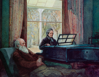 5514 Charles Darwin and his wife at the Piano by Anonymous, Down House, Downe, Kent, UK