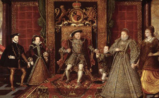 BAL72719 The Family of Henry VIII: An Allegory of the Tudor Succession, c.1570-75 (panel) by Lucas de Heere (1534-84)/ Sudeley Castle, Winchcombe, Gloucestershire, UK