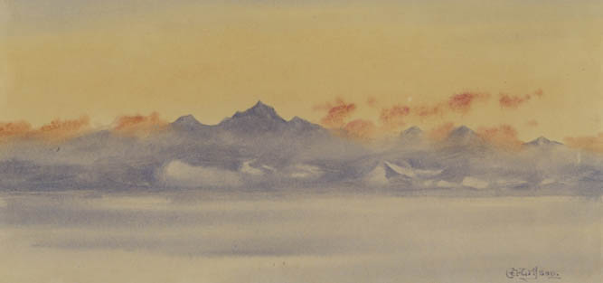 Western range of mountains in McMurdo Sound, sunset, 4:30pm, April 11, 1902 (w/c on paper) by Edward Adrian Wilson (1872-1912) Scott Polar Research Institute, University of Cambridge, UK
