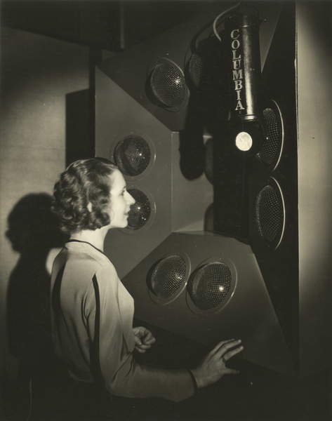 Before Television Camera, Sandra Phillips over the ether in Television & Radio, C.B.S. Earliest telecasting, New York, USA, c.1920-38 (gelatin silver photo), Irving Browning, (1895-1961) / Collection of the New-York Historical Society, USA / © New York Historical Society / Bridgeman Images