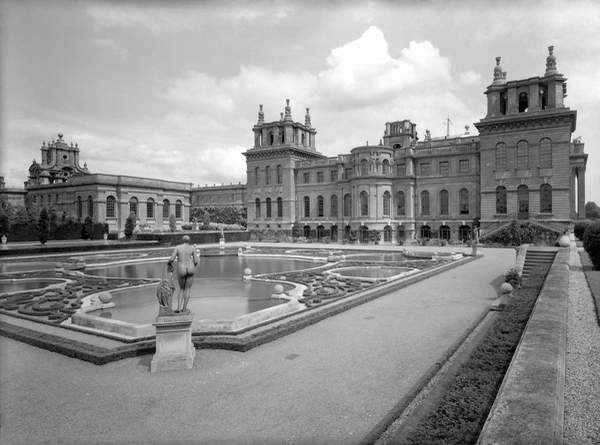 The west front, Blenheim Palace, from 'The Country Houses of Sir John Vanbrugh' by Jeremy Musson, published 2008 (b/w photo). Built by Sir John Vanbrugh (1664-1726) and Nicholas Hawksmoor (1661-1736) 1705-c.1724 for John Churchill, 1st Duke of Marlborough / © Country Life / Bridgeman Images